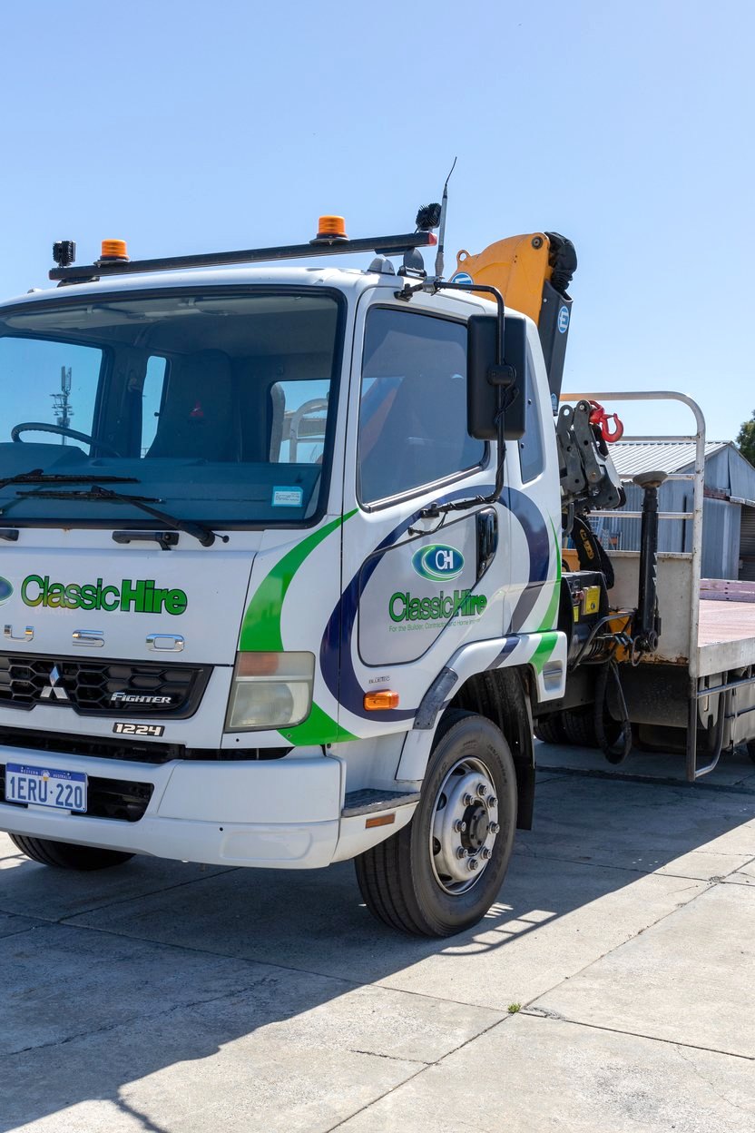 Classic Hire crane truck ready for equipment delivery